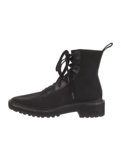 Pre-owned Loeffler Randall Leather Trim Embellishment Combat Boots In Black