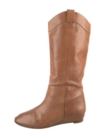Pre-owned Loeffler Randall Leather Western Boots In Neutrals