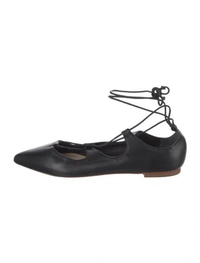 Pre-owned Loeffler Randall Leather Whipstitch Trim Ballet Flats In Black