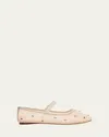 Loeffler Randall Leonie Crystal-embellished Tulle Ballet Flats In Creamcrystal
