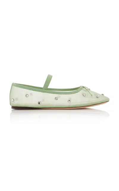 Loeffler Randall Leonie Crystal Mesh Ballet Flats In Green