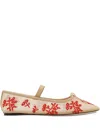 Loeffler Randall Leonie Embroidered Ballet Flats In Red