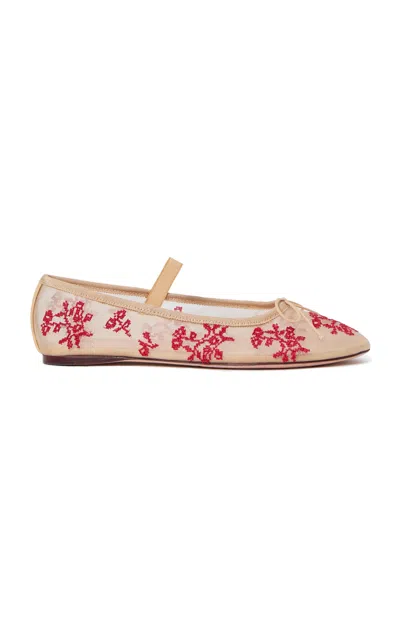 Loeffler Randall Leonie Embroidered Mesh Ballet Flats In Caramel/red