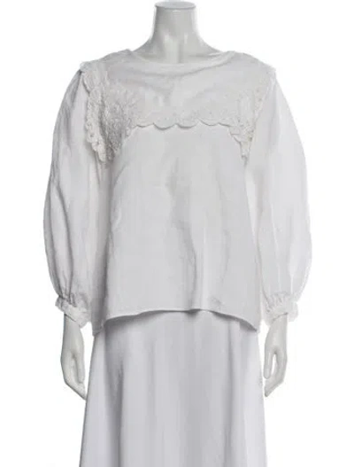 Pre-owned Loeffler Randall Linen Crew Neck Blouse In White
