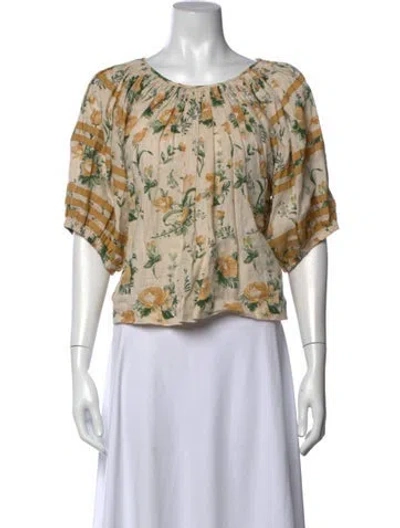 Pre-owned Loeffler Randall Linen Floral Print Top In Neutrals
