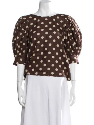Pre-owned Loeffler Randall Linen Polka Dot Print Blouse W/ Tags In Brown
