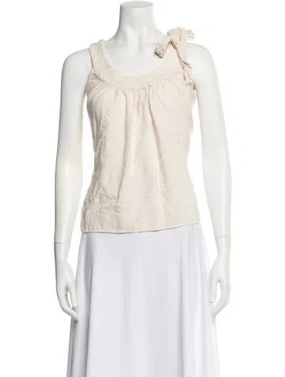 Pre-owned Loeffler Randall Linen Scoop Neck Top In Neutral