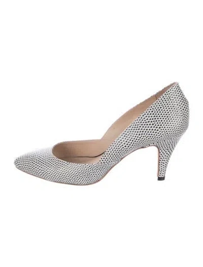 Pre-owned Loeffler Randall Lizard Polka Dot Print Pumps In White