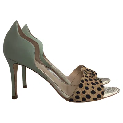 Loeffler Randall Loeffler Randal Calf Hair Trimmed Sandals In Mint Green Leather In Brown