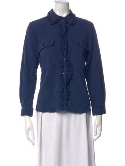 Pre-owned Loeffler Randall Long Sleeve Button-up Top In Blue
