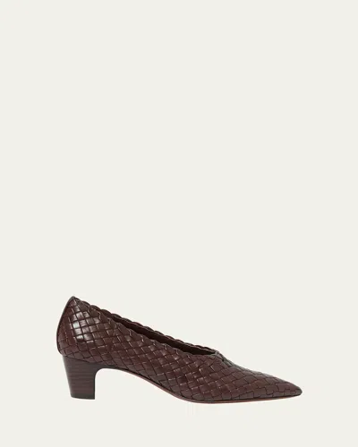 LOEFFLER RANDALL MAEVE WOVEN LEATHER KITTEN-HEEL PUMPS