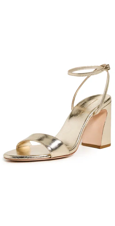 Loeffler Randall Malia Curved Heel Simple Sandals With Ankle Wrap Champagne In Gold