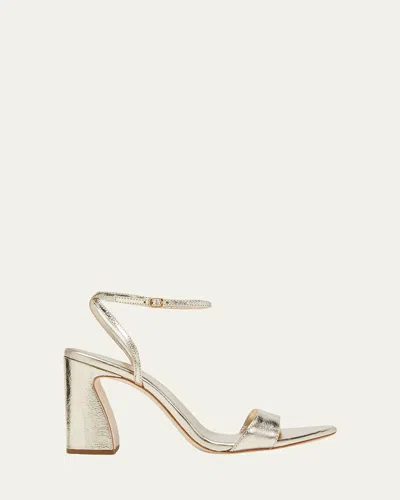 LOEFFLER RANDALL MALIA METALLIC LEATHER BLOCK-HEEL SANDALS