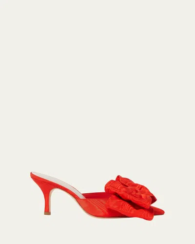 Loeffler Randall Margot Satin Bow Stilleto Mules In Red