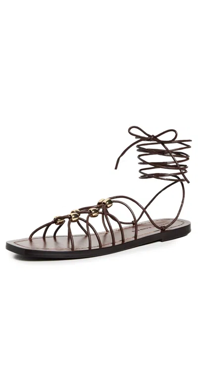 Loeffler Randall Mella Strappy Beaded Flat Sandals Espresso In Espresso