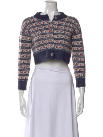 Pre-owned Loeffler Randall Merino Wool Floral Print Sweater In Multi