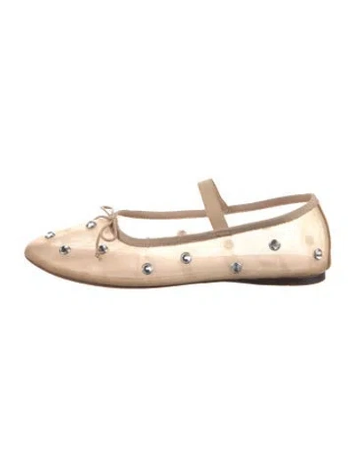 Pre-owned Loeffler Randall Mesh Crystal Embellishments Mary Jane Flats In Neutral