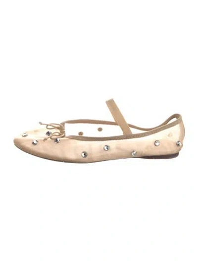Pre-owned Loeffler Randall Mesh Crystal Embellishments Mary Jane Flats In Neutral
