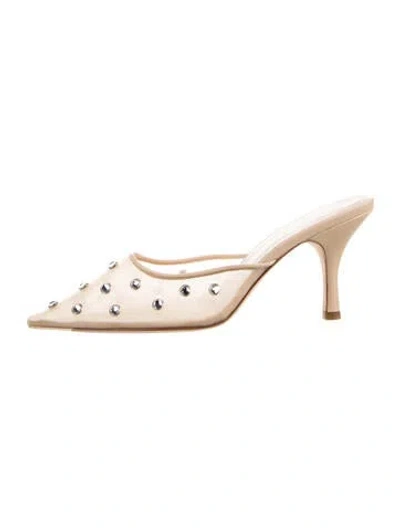 Pre-owned Loeffler Randall Mesh Crystal Embellishments Mules In Neutral