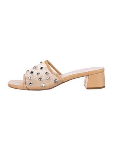 Pre-owned Loeffler Randall Mesh Crystal Embellishments Slides In Neutral