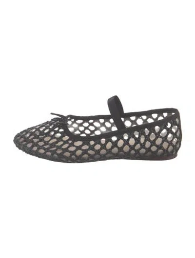 Pre-owned Loeffler Randall Mesh Grosgrain Trim Mary Jane Flats In Black
