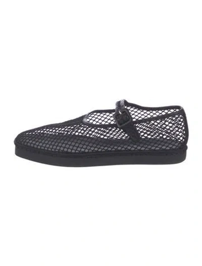 Pre-owned Loeffler Randall Mesh Mary Jane Flats In Black