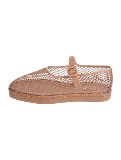 Pre-owned Loeffler Randall Mesh Mary Jane Flats In Neutrals