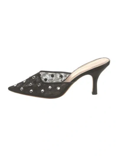 Pre-owned Loeffler Randall Mesh Polka Dot Print Mules In Black