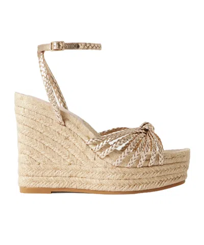 Loeffler Randall Pamela Mignon Metallic Leather Platform Wedge Sandals In Neutral