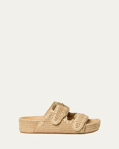 Loeffler Randall Nico Natural Dual-buckle Slide Sandals In Multi