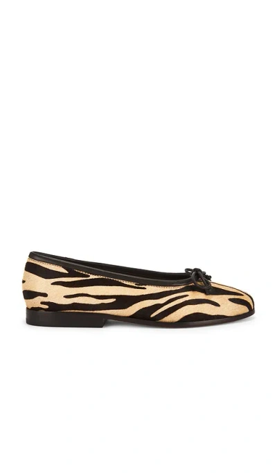 Loeffler Randall Noelle Bow-detailed Leather-trimmed Zebra-print Calf Hair Ballet Flats In Animal Print