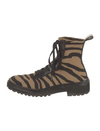 Pre-owned Loeffler Randall Nylon Animal Print Combat Boots In Black