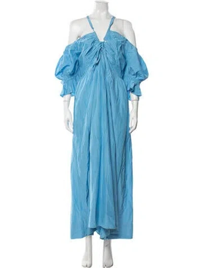 Pre-owned Loeffler Randall Off-the-shoulder Long Dress In Blue
