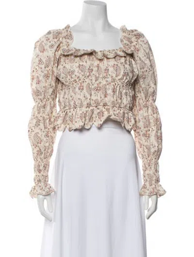 Pre-owned Loeffler Randall Paisley Print Square Neckline Crop Top In Neutrals
