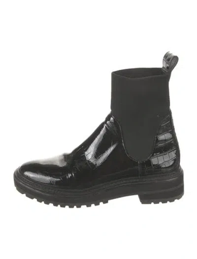 Pre-owned Loeffler Randall Patent Leather Animal Print Chelsea Boots In Black