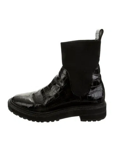 Pre-owned Loeffler Randall Patent Leather Animal Print Chelsea Boots In Black