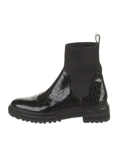 Pre-owned Loeffler Randall Patent Leather Animal Print Chelsea Boots In Black