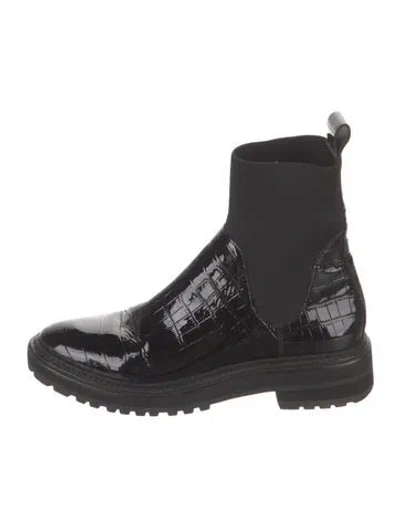 Pre-owned Loeffler Randall Patent Leather Animal Print Chelsea Boots In Black