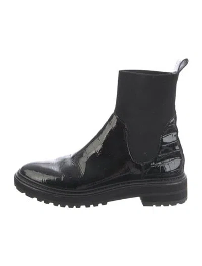 Pre-owned Loeffler Randall Patent Leather Animal Print Chelsea Boots In Black