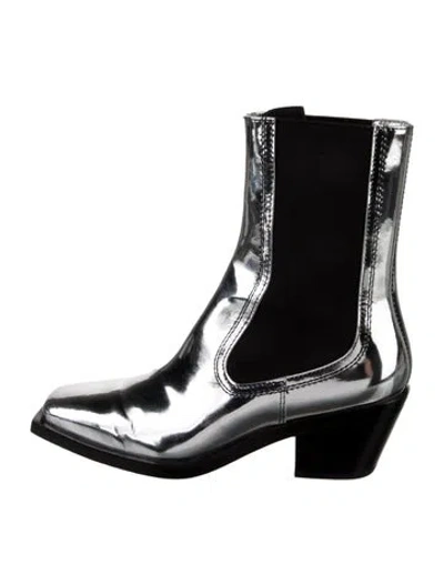 Pre-owned Loeffler Randall Patent Leather Chelsea Boots In Silver
