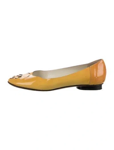 Pre-owned Loeffler Randall Patent Leather Graphic Print Ballet Flats In Yellow