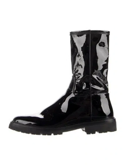 Pre-owned Loeffler Randall Patent Leather Moto Boots In Black