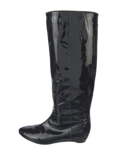 Pre-owned Loeffler Randall Patent Leather Rain Boots In Black