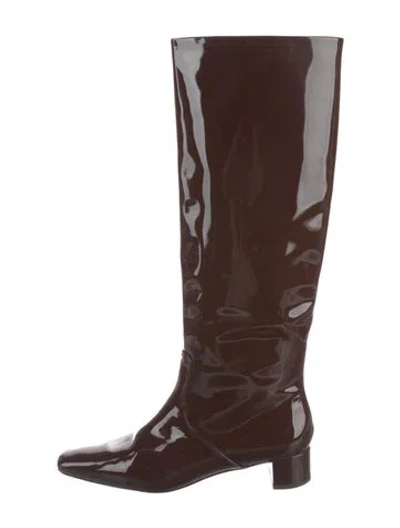 Pre-owned Loeffler Randall Patent Leather Riding Boots In Brown
