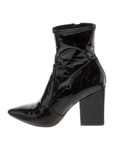 Pre-owned Loeffler Randall Patent Leather Sock Boots In Black