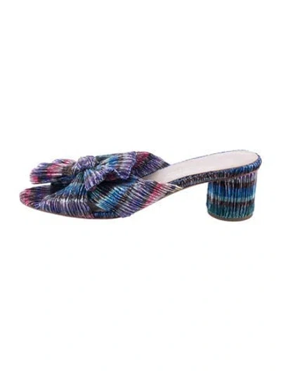 Pre-owned Loeffler Randall Patterned Bow Accents Slides In Blue