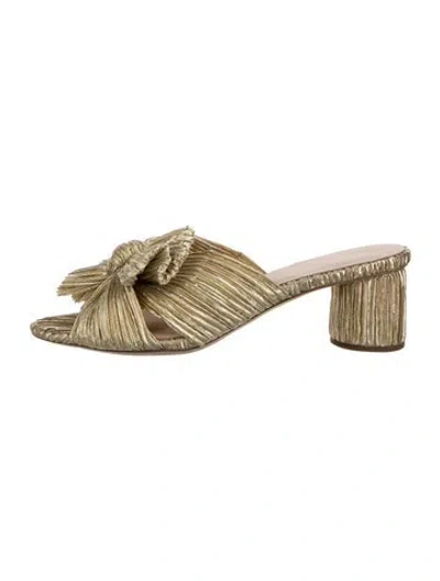 Pre-owned Loeffler Randall Patterned Bow Accents Slides In Gold/metallic