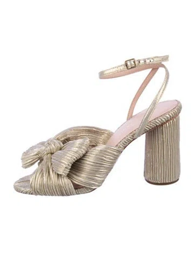 Pre-owned Loeffler Randall Patterned Bow Accents Slingback Pumps In Gold