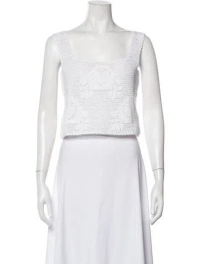 Pre-owned Loeffler Randall Patterned Square Neckline Crop Top In White
