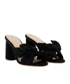 Loeffler Randall Penny Bow-embellished Plissé-lamé Mules In Black